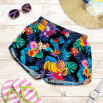 Turquoise Hawaiian Fruits Pattern Print Women's Shorts