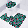 Turquoise Hawaiian Palm Leaves Print 3 Piece Bath Mat Set