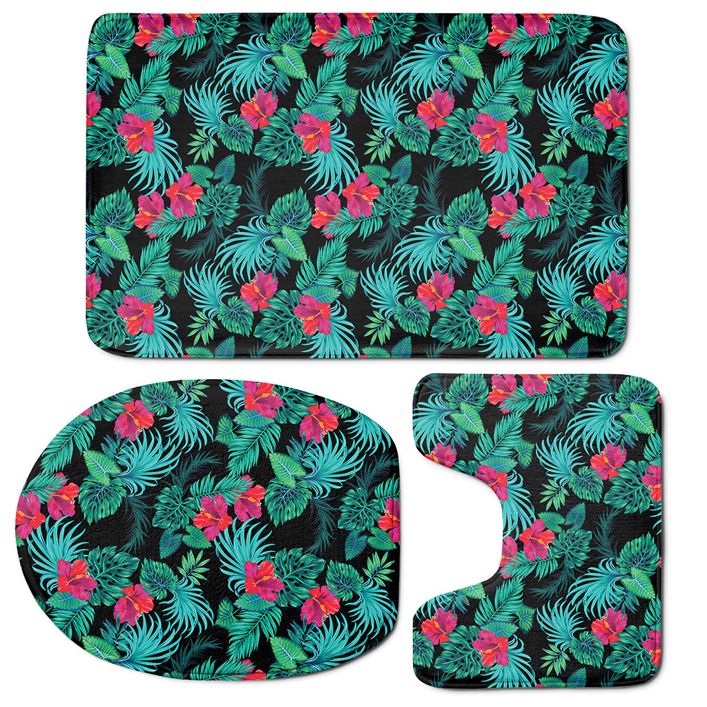 Turquoise Hawaiian Palm Leaves Print 3 Piece Bath Mat Set