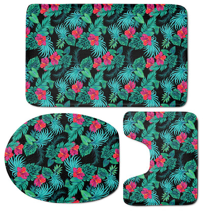 Turquoise Hawaiian Palm Leaves Print 3 Piece Bath Mat Set