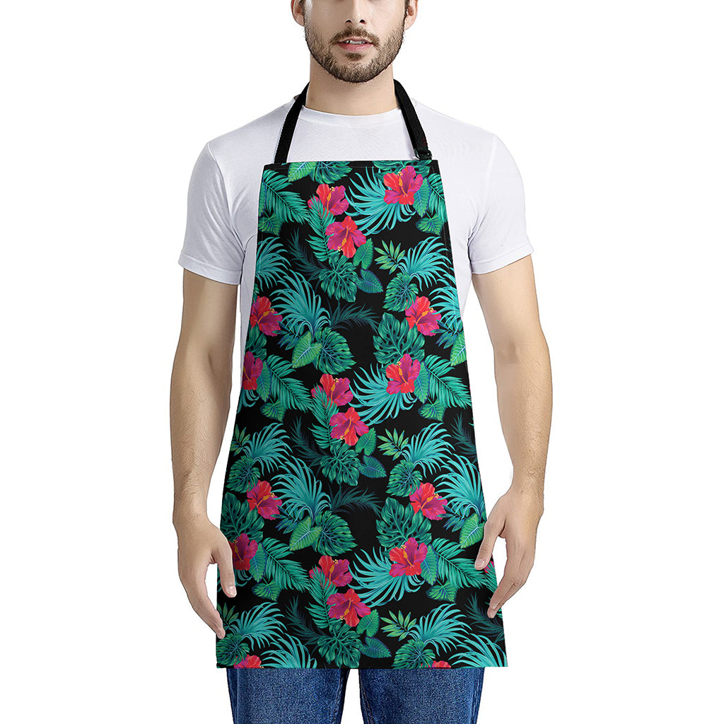 Turquoise Hawaiian Palm Leaves Print Apron