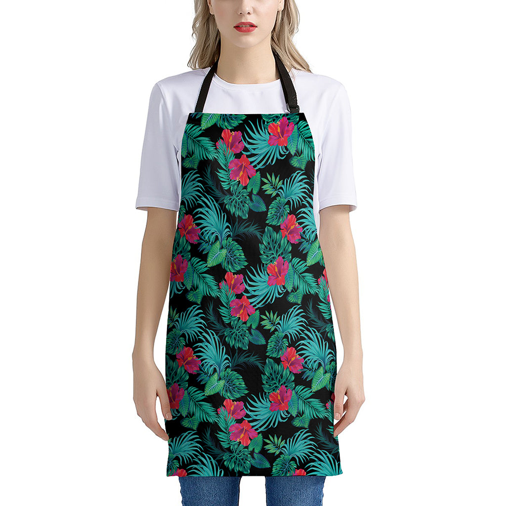 Turquoise Hawaiian Palm Leaves Print Apron