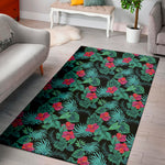 Turquoise Hawaiian Palm Leaves Print Area Rug