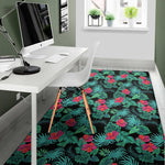Turquoise Hawaiian Palm Leaves Print Area Rug