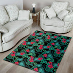 Turquoise Hawaiian Palm Leaves Print Area Rug