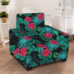 Turquoise Hawaiian Palm Leaves Print Armchair Slipcover