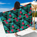 Turquoise Hawaiian Palm Leaves Print Beach Sarong Wrap