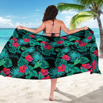 Turquoise Hawaiian Palm Leaves Print Beach Sarong Wrap