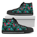 Turquoise Hawaiian Palm Leaves Print Black High Top Sneakers