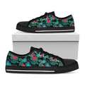 Turquoise Hawaiian Palm Leaves Print Black Low Top Sneakers