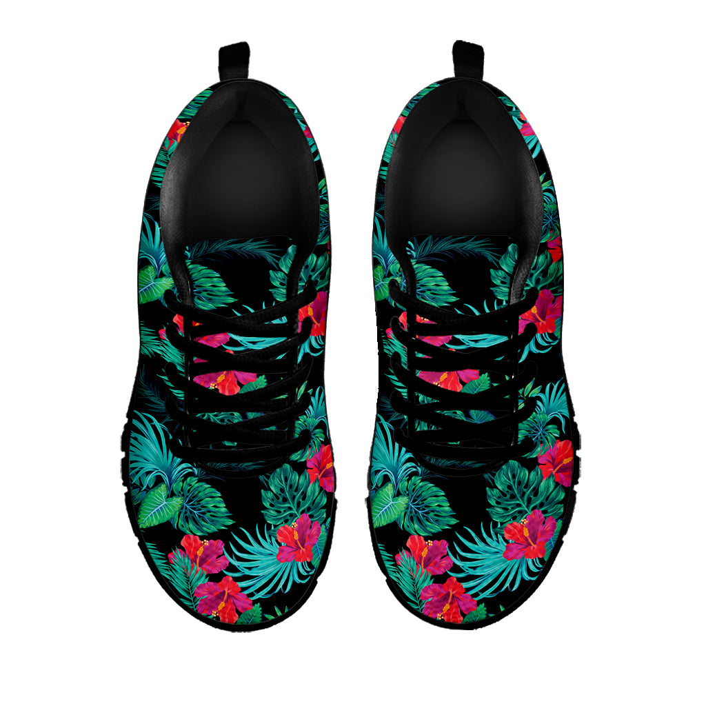 Turquoise Hawaiian Palm Leaves Print Black Sneakers