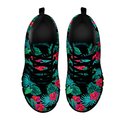 Turquoise Hawaiian Palm Leaves Print Black Sneakers