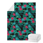 Turquoise Hawaiian Palm Leaves Print Blanket