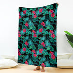 Turquoise Hawaiian Palm Leaves Print Blanket
