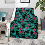Turquoise Hawaiian Palm Leaves Print Blanket