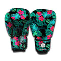 Turquoise Hawaiian Palm Leaves Print Boxing Gloves