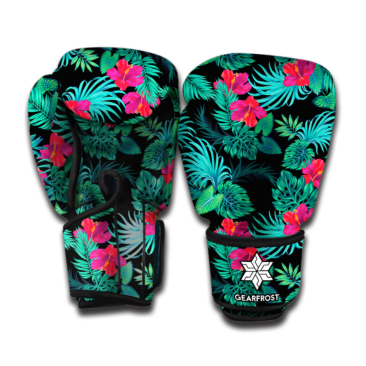 Turquoise Hawaiian Palm Leaves Print Boxing Gloves