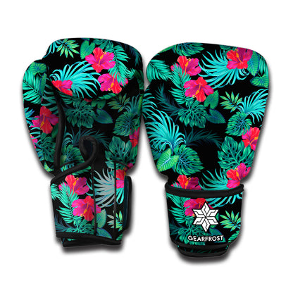 Turquoise Hawaiian Palm Leaves Print Boxing Gloves