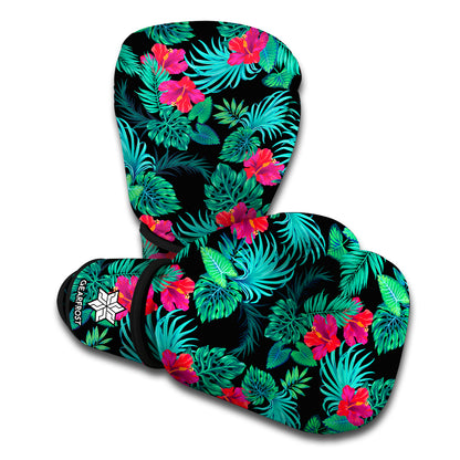 Turquoise Hawaiian Palm Leaves Print Boxing Gloves