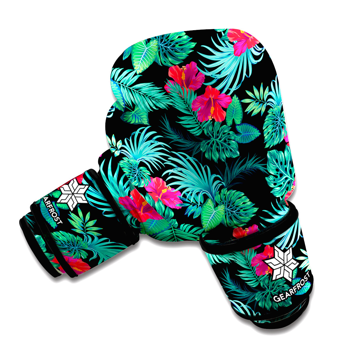 Turquoise Hawaiian Palm Leaves Print Boxing Gloves