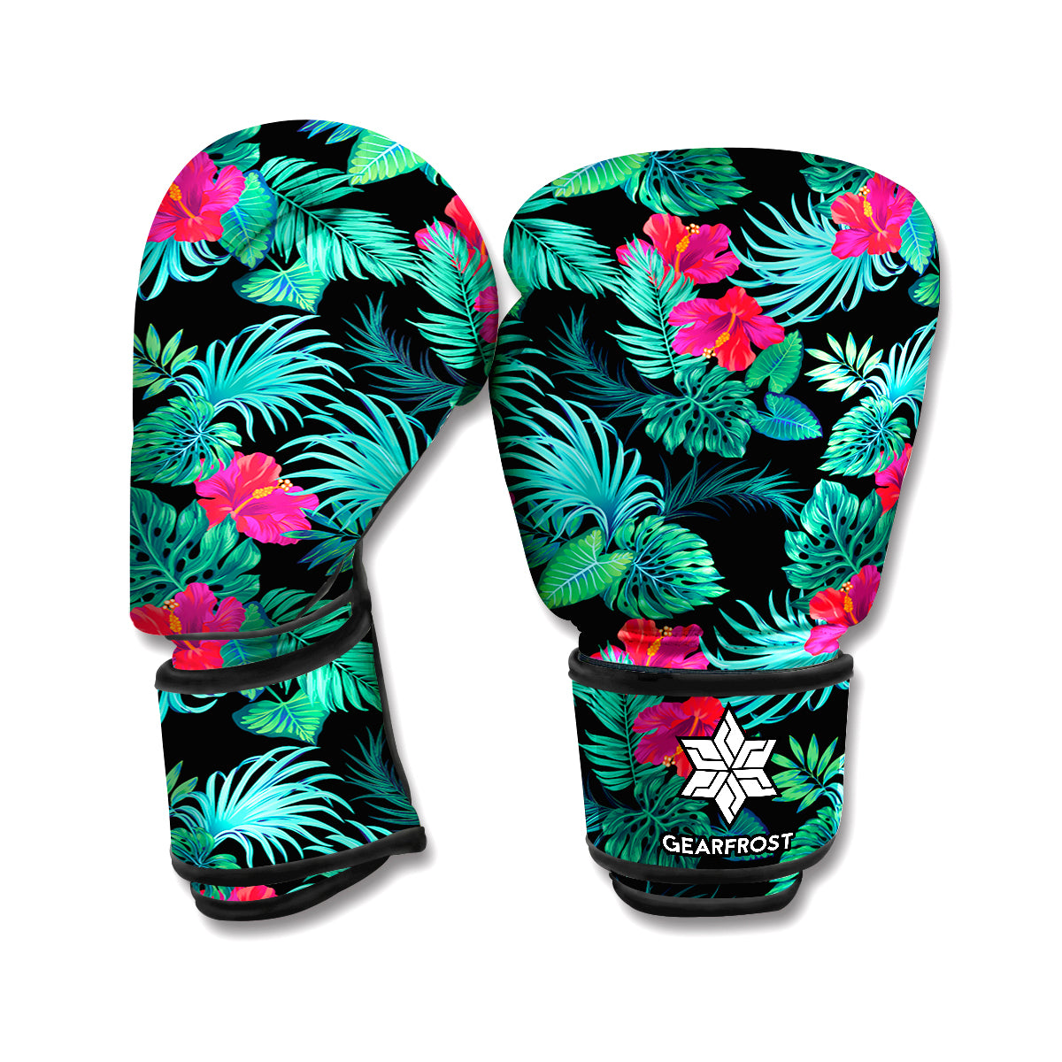 Turquoise Hawaiian Palm Leaves Print Boxing Gloves