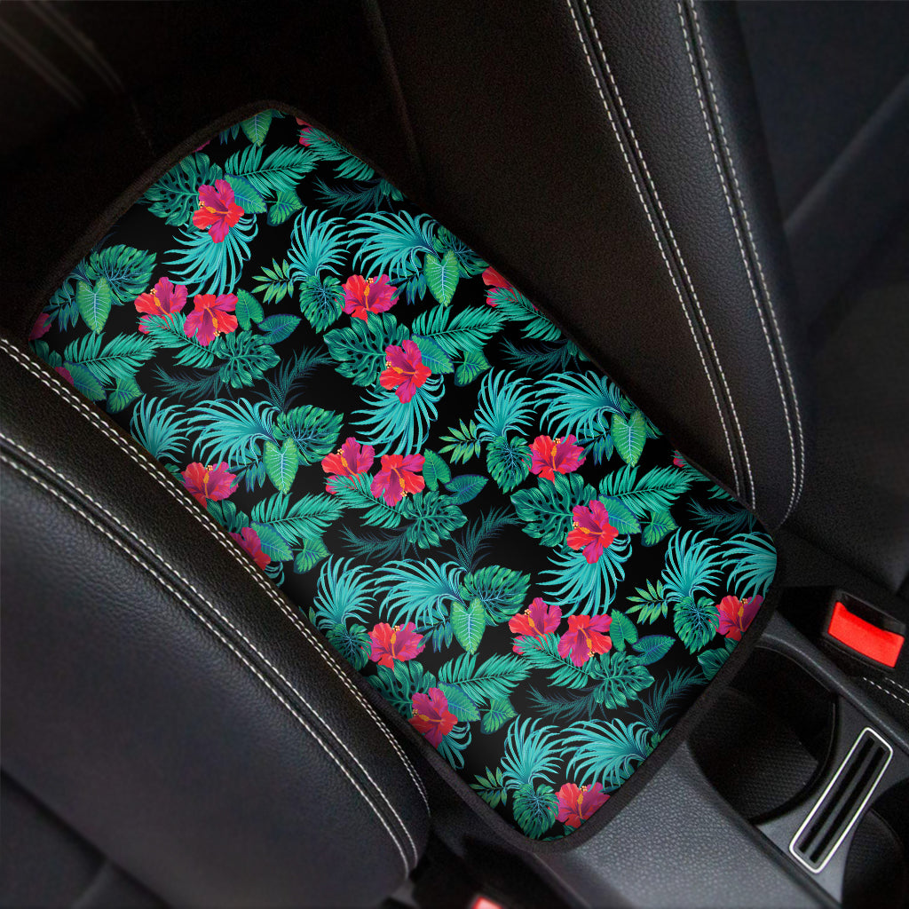 Turquoise Hawaiian Palm Leaves Print Car Center Console Cover