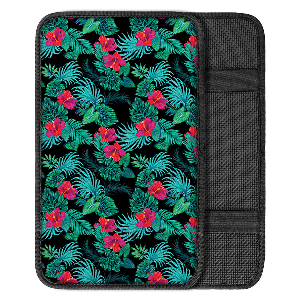Turquoise Hawaiian Palm Leaves Print Car Center Console Cover