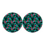 Turquoise Hawaiian Palm Leaves Print Car Coasters