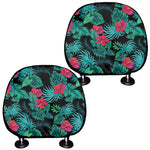 Turquoise Hawaiian Palm Leaves Print Car Headrest Covers