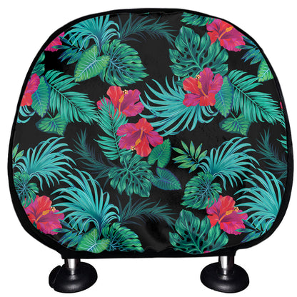 Turquoise Hawaiian Palm Leaves Print Car Headrest Covers