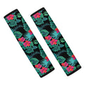 Turquoise Hawaiian Palm Leaves Print Car Seat Belt Covers