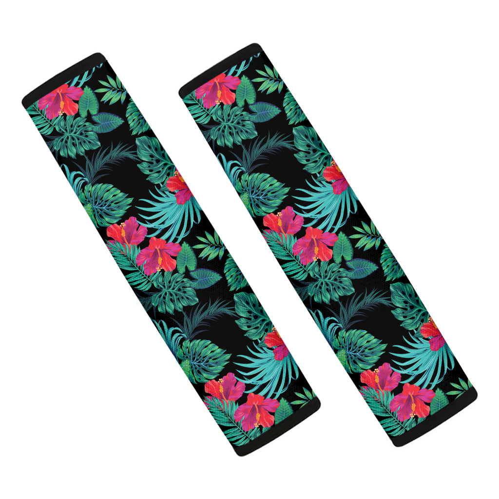 Turquoise Hawaiian Palm Leaves Print Car Seat Belt Covers