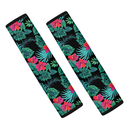 Turquoise Hawaiian Palm Leaves Print Car Seat Belt Covers