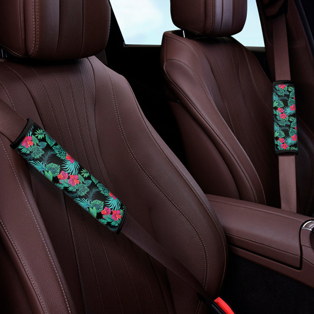 Turquoise Hawaiian Palm Leaves Print Car Seat Belt Covers
