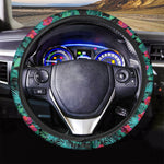 Turquoise Hawaiian Palm Leaves Print Car Steering Wheel Cover