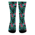 Turquoise Hawaiian Palm Leaves Print Crew Socks