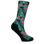 Turquoise Hawaiian Palm Leaves Print Crew Socks