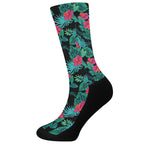 Turquoise Hawaiian Palm Leaves Print Crew Socks