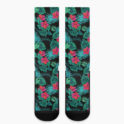 Turquoise Hawaiian Palm Leaves Print Crew Socks
