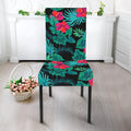 Turquoise Hawaiian Palm Leaves Print Dining Chair Slipcover