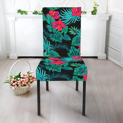 Turquoise Hawaiian Palm Leaves Print Dining Chair Slipcover