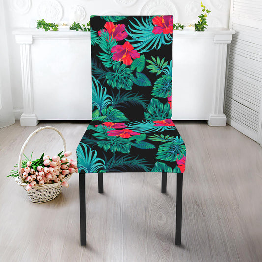 Turquoise Hawaiian Palm Leaves Print Dining Chair Slipcover