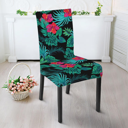 Turquoise Hawaiian Palm Leaves Print Dining Chair Slipcover