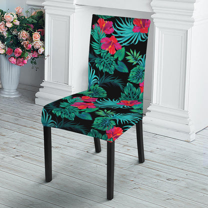 Turquoise Hawaiian Palm Leaves Print Dining Chair Slipcover