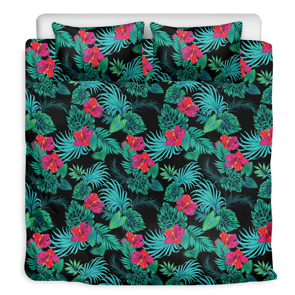 Turquoise Hawaiian Palm Leaves Print Duvet Cover Bedding Set