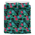 Turquoise Hawaiian Palm Leaves Print Duvet Cover Bedding Set