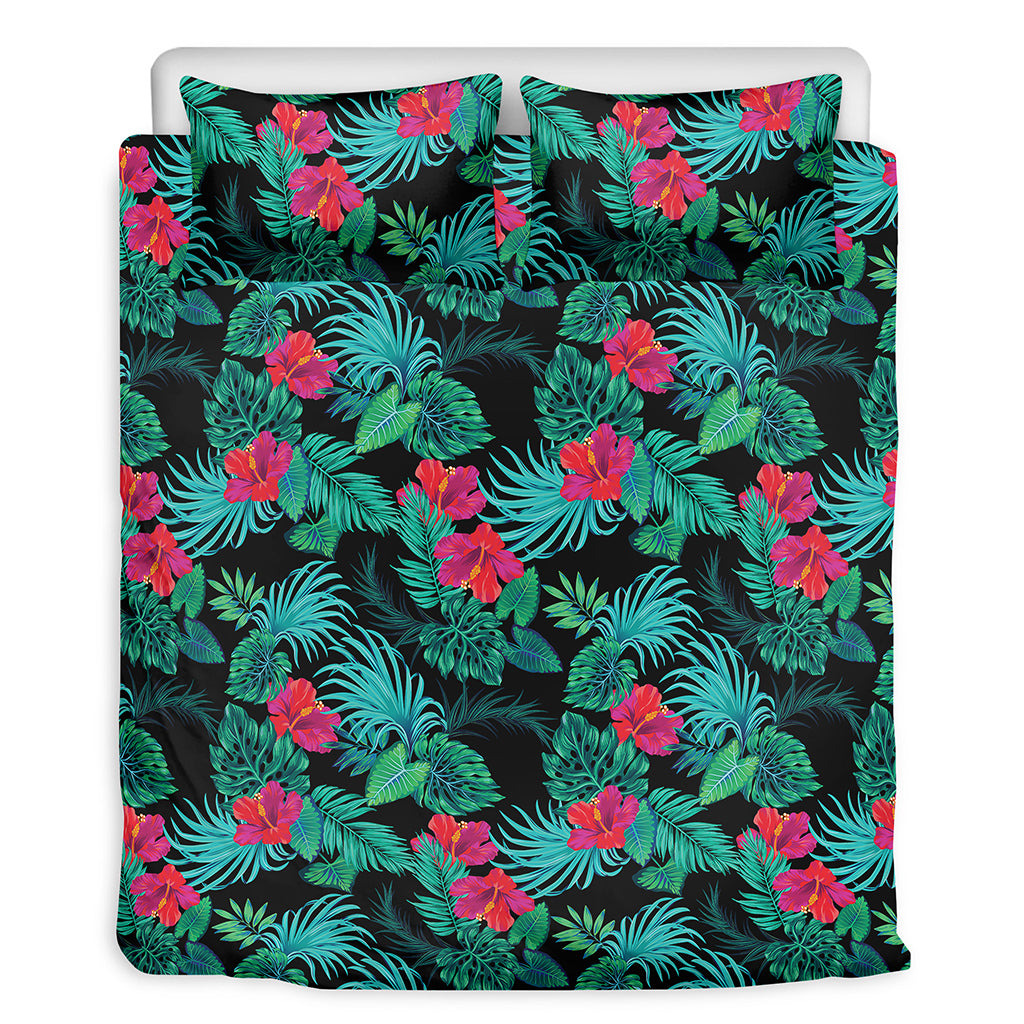 Turquoise Hawaiian Palm Leaves Print Duvet Cover Bedding Set
