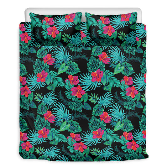 Turquoise Hawaiian Palm Leaves Print Duvet Cover Bedding Set