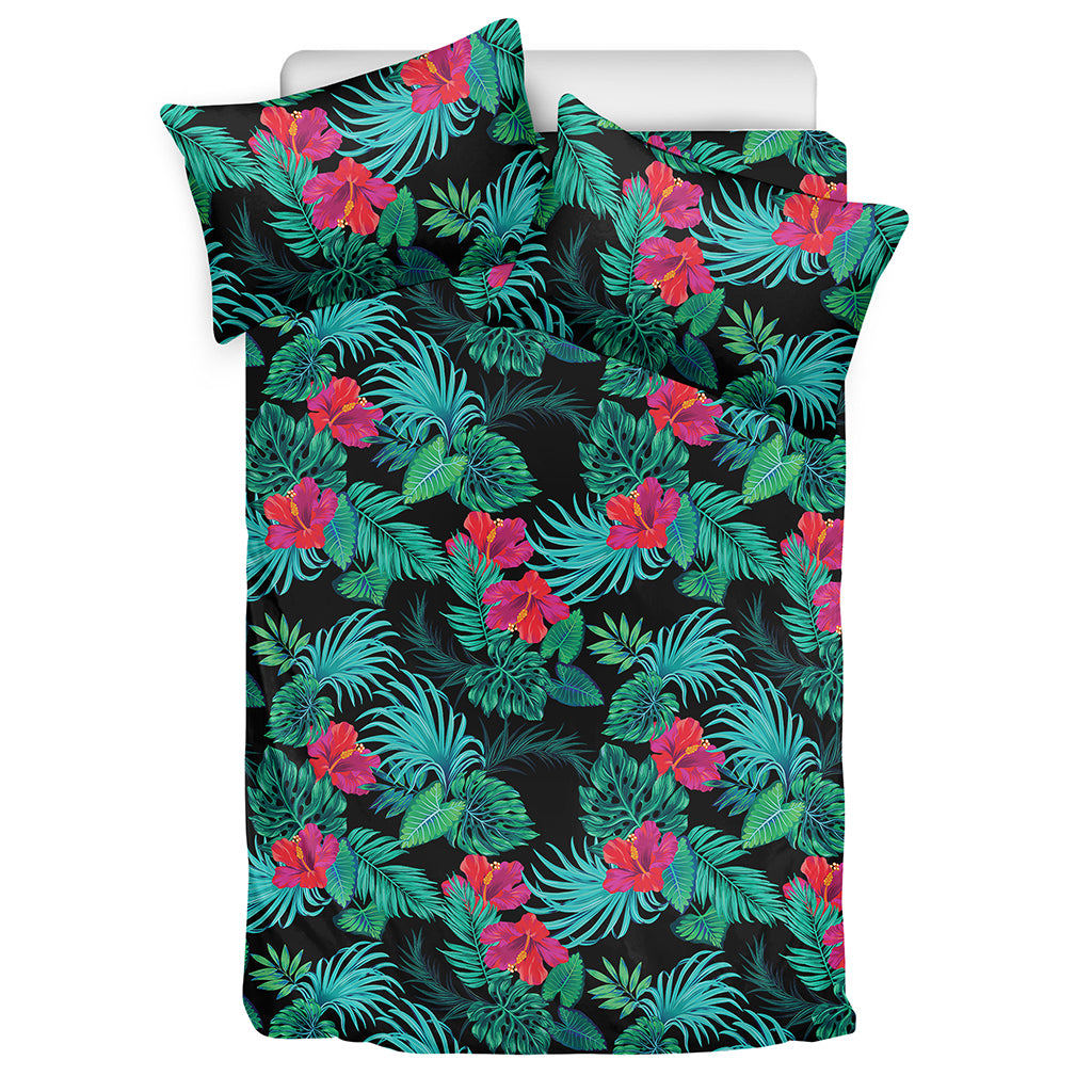 Turquoise Hawaiian Palm Leaves Print Duvet Cover Bedding Set