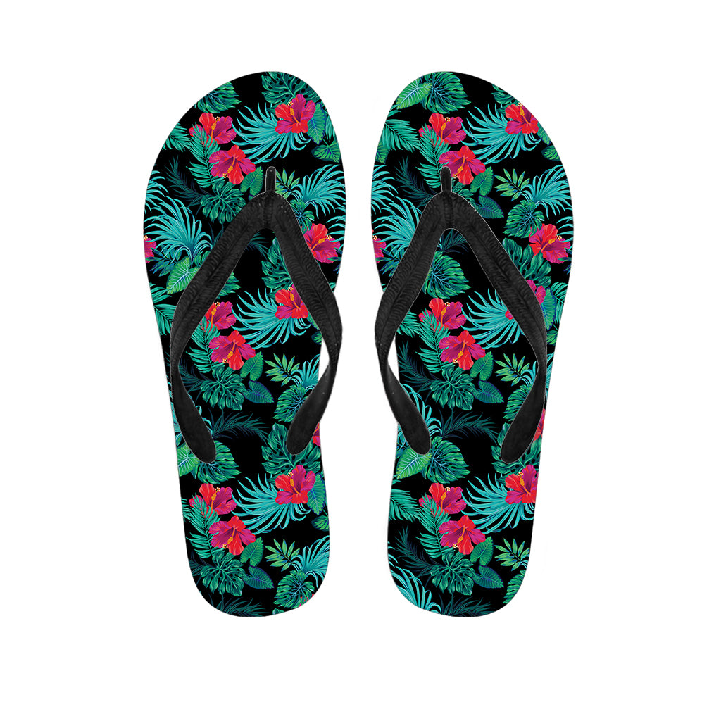 Turquoise Hawaiian Palm Leaves Print Flip Flops